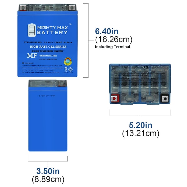 YTX14AH-BS GEL 12V Battery Replaces Arctic Cat 650H1, TBX650 05-09